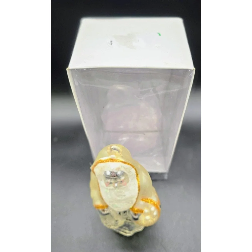 Vintage Dept 56 Hand Blown Glass Christmas Ornament Silver Santa #5 Box